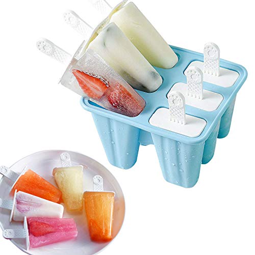 Classic Homemade Ice Pop Molds 6 Easy-release BPA-free Popsicle Molds Shapes Reusable Silicone Frozen Ice Popsicle Maker (Blue) - Thumbnail 7