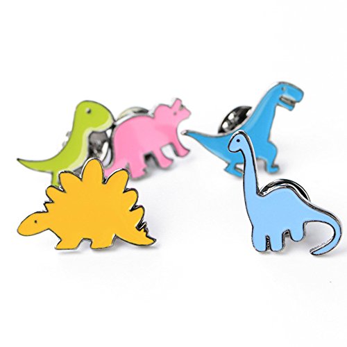FLYPARTY 5 Pcs Cute Enamel Lapel Pins Set Cartoon Animal Plant Fruits Foods Brooches Pin Badges for Clothing Bags Backpacks Jackets Hat Accessory Decoration (Dinosaurs Set of 5)