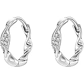 SLUYNZ 925 Sterling Silver CZ Hoop Earrings for Women Twist Hoop Earrings Minimalist Hoop Earrings