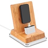 Rerii Bamboo Charge Stand with Aluminum Base, iPhone Charging Dock, iPhone Charger, Stand for iPhone 8, 8 Plus, iPhone X, iPhone 7, 7 Plus, 6, 6 Plus, iPad Air, iPad Mini, Support Charging with Case