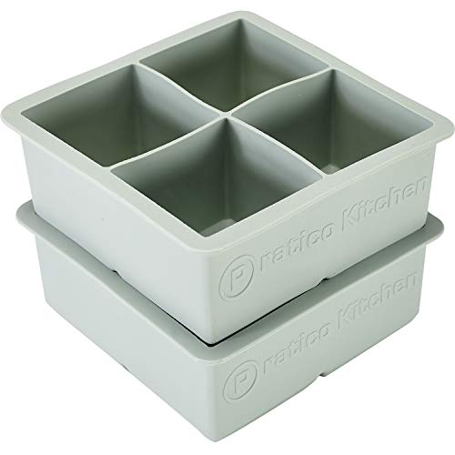 Large Ice Cube Mold - Makes 4 Jumbo 2.25 Inch Big Ice Cubes - Prevent Diluting Your Scotch, Whiskey, Cocktails - Keep Drinks Chilled with Praticube Large Ice Cube Trays - 2 Pack