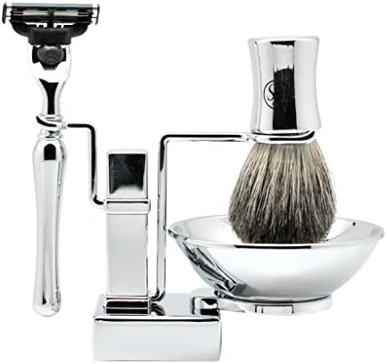 4 in 1 Shaving Set/Kit MACH3 Razor,Pure Badger Hair Shaving Brush Stand n Bowl