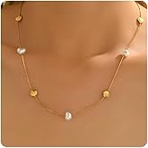 AVEKENY 18K Gold Plated Choker Necklace for Women, Dainty Heart, Star, Moon, Cross, Daisy, Shell, Coin, Coffee Bean Link Chain Necklaces, Boho Summer Beach Jewelry