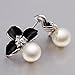 Arlumi 10mm Synthetic Cream Pearl Pave Zircon Rhinestone Crystal Black Flower Stud Earrings