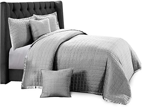 Hafaa Bedspread Quilted Bed Throw - Thick Embossed Pattern Quilt Coverlets - OSCA Grey Super King Size Comforter Set with 2 Matching Pillow Cases