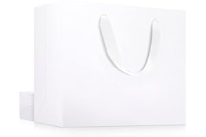 EUSOAR Gift Wrap Bags, 12pcs 16"x 6"x 12" Extra Large White Kraft Paper Shopping Bags with Handles, Heavy Duty Kraft Paper Merchandise Bags Bulk, Party, Favor, Goody,Boutique, Merchandise, Retail Bags