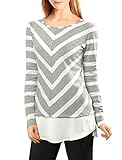 Allegra K Women Layered Tunic Top in Striped and Chevron Print S Grey