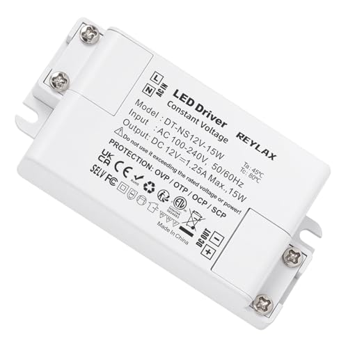Transformer 220V to 12V 15W 1.25A, AC to DC Power Supply, Small Constant Voltage Transformer, Low Voltage LED Driver, Adapter Driver for Led Strips 75x38x23mm
