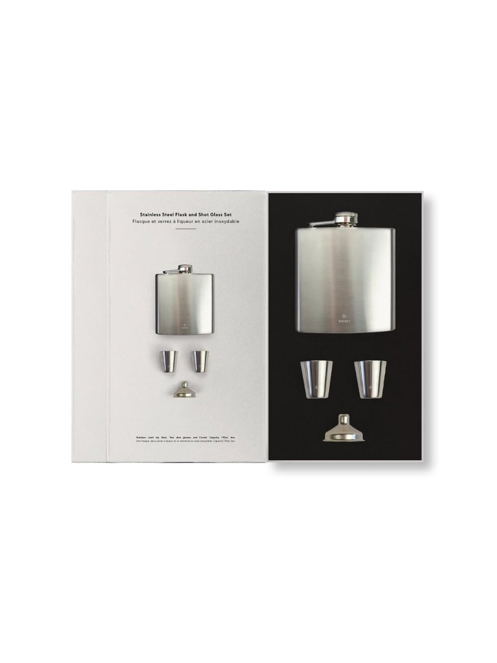 Society Paris Stainless Steel Flask and Shotglass Set Stainless Steel Hip Flask and Shot Glass Set in Silver 175 ml, Dimensions: 22.5 cm x 13 cm x 5 cm, BW_SSF_STL