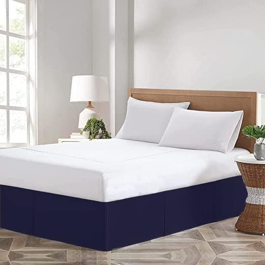 Photo 1 of Comfort Beddings Magic Bed Skirt King 12 Inch Drop 100% Cotton Blend No Mattress Lifter Wrap Around with Non Split Corners - Navy Blue