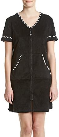 Jasmine Rose Stripe Trim Front Zip Robe Black Medium