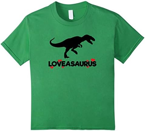 Kids Loveasaurus Dinosaur Heart Valentines Day T-Shirt Boys Girls 4 Grass