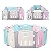 POTBY Foldable Baby Playpen 14 Panel Activity Center Safety Playard with Lock Door,Kid's Fence Indoor Outdoor,Free Installation,Double Layer Clasp and Anti-Slip Base for Children 10 months~6 Years Old