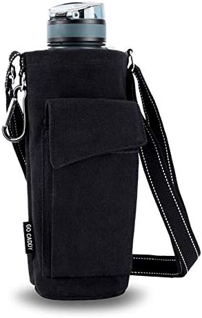 ASHOMO Water Bottle Holder for Walking, 50oz Water Bottle Carrier Pouch Bag with Adjustable Shoulder/Hand Strap 2 Pockets for Biking/Hiking/Travel/Camping, Black