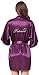 JOYTTON Women's Satin Kimono Robe with Embroidered Bridesmaid Dark Purple M