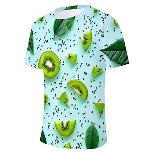Atezch Men's Kiwifruit 3D Printing Pattern T-Shirt Top Lovely Short Tee Green - Thumbnail 2