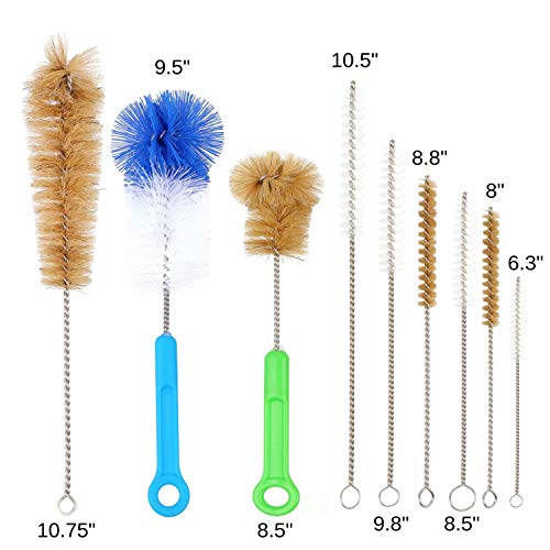 Houseables Bottle Brush, Pipe Cleaning Kit, Bong Brushes, Water Bubbler, Hose Tips Cleaner, 9 Pieces, Nylon, Natural & Synthetic Bristles, Small, Long, Scrubber for Tubes, Straws, Canning Jars
