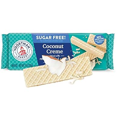 Voortman Bakery Sugar Free Coconut Creme Wafers, 9 oz., Pack of 4 &ndash; Wafers Baked with Real Shredded Coconut, No Artificial Colors, Flavors or High-Fructose Corn Syrup, 30% Less Net Carbs