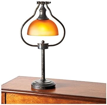18 H Library Table Desk Lamp With Amber Glass Shade And Antique
