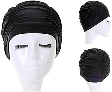 PUAK523 Ladies Swimming Cap Inner Waterproof Lightweight Turban Fabric Swim Bath Hat(Black)