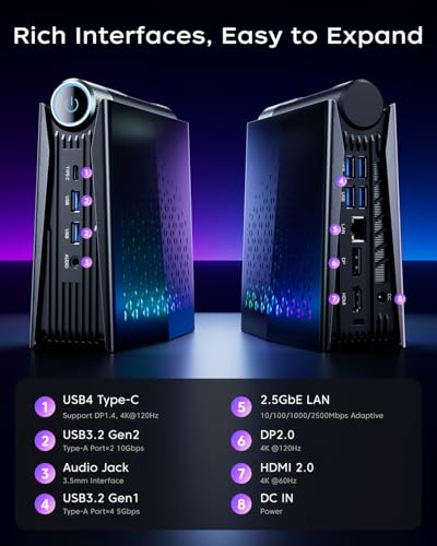 ACEMAGICIAN S3A Mini PC Windows 11 Pro, Ryzen 7 H 255(up to 4.9GHz), 16GB LPDDR5 512GB NVME PCIe4.0 SSD Computer with Radeon 780M Graphics, RGB Lights 3 Modes Small Desktop Business Home Office