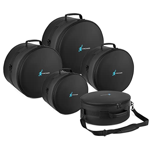 CHACHAZO 5Piece Drum Cases Set for Standard Kits, Thick Padding & Rugged PU Leather Drum Case