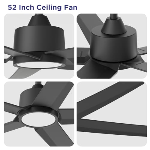 ocioc - Ventiladores de techo de 52 pulgadas con luces, paquete de 2 ventiladores de techo negro con luz y control remoto, 3CCT, motor de CC silencioso, ventilador de techo moderno de 5 aspas para