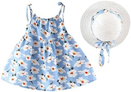 2 Piece Toddler Infant Summer Outfits Baby Girls Fruit Floral Print Princess Dress + Bowknot Wide Brim Sun Hat Sets
