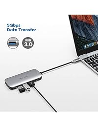 HooToo - Hub USB C, adaptador 7 en 1 con puerto Gigabit Ethernet, lector de tarjetas SD TF, HDMI 4K, 3 puertos USB 3.1 para MacBook y portátiles Windows tipo C