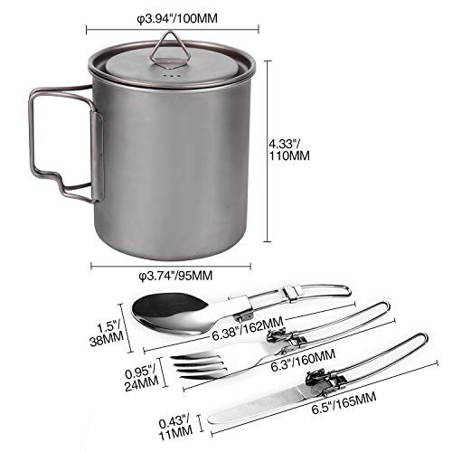 REDCAMP 750ml Titanium Camping Pot with Lid, Ultralight Titanium Cup