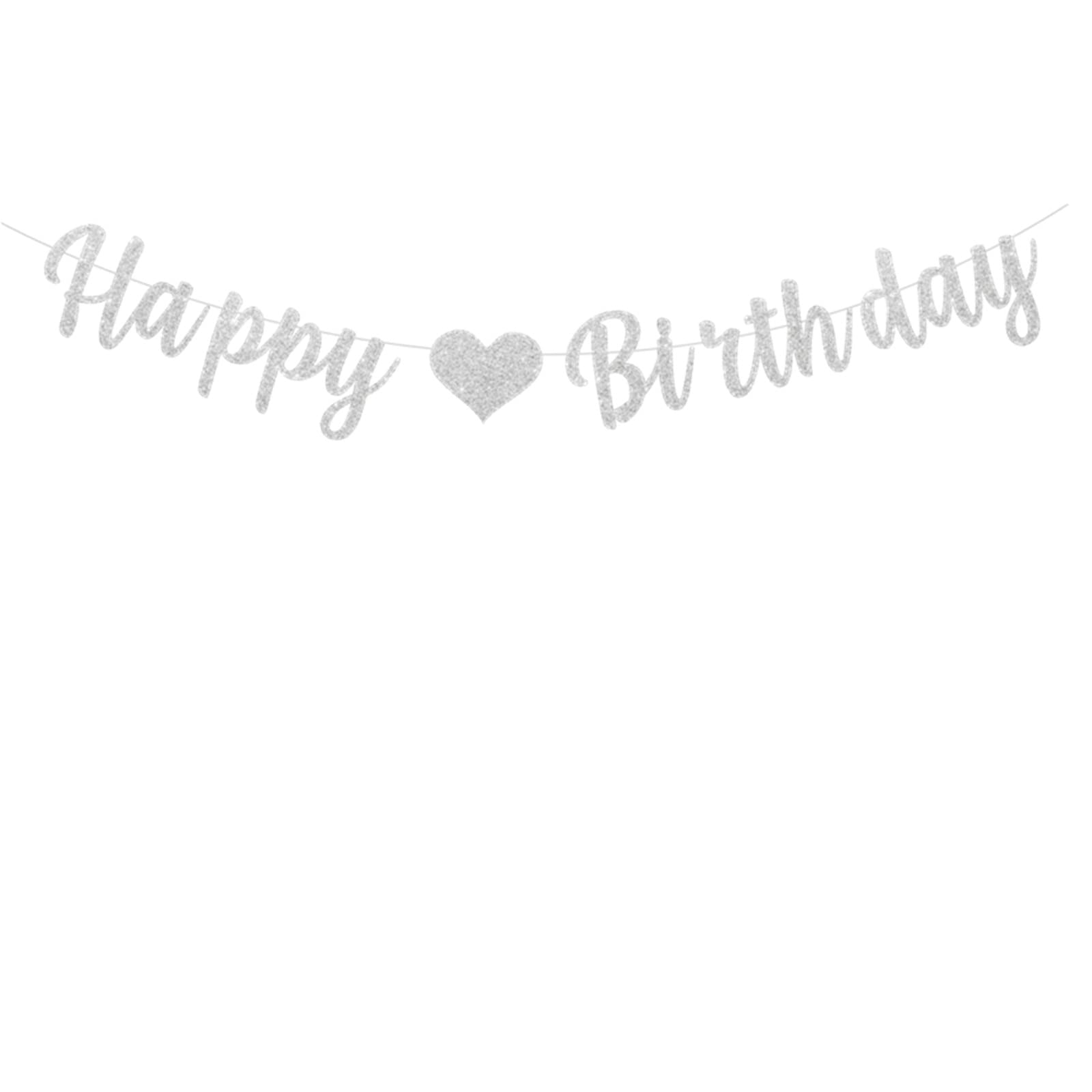 bng-bng Happy Birthday Banner Bunting Silver Birthday Party Decorations For Women Men Girls Boys Large Hanging Letter Garland Photo Backdrop Party Supplies