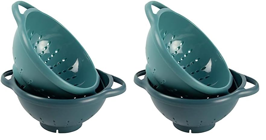 Crisp 4 Pack Mini Colander Berry Baskets – Plastic, Durable Kitchenware, Dishwasher Safe – Made in the USA – Prussian Blue & Light Teal