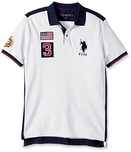 U.S. Polo Assn. Men s Classic Fit Color Block Short Sleeve Pique Polo Shirt, 8338-White, L