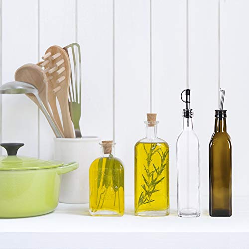 RUCKAE Olive Oil Dispenser Set,4 pcs 17oz Olive Oil Bottles + 4 pcs Olive Oil Spout+Funnel,Olive Oil Bottle and Vinegar Bottle Glass Set for Kitchen
