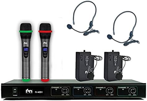 Proslogan IV-4031 VHF 4 Channel Wireless Microphone System with 2 Handles 2 Clips 2017 Version B