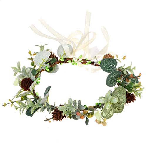 Flower Crown Hair Wreath Floral Garland Headband Halo Headpiece with Ribbon Wedding Festival Party