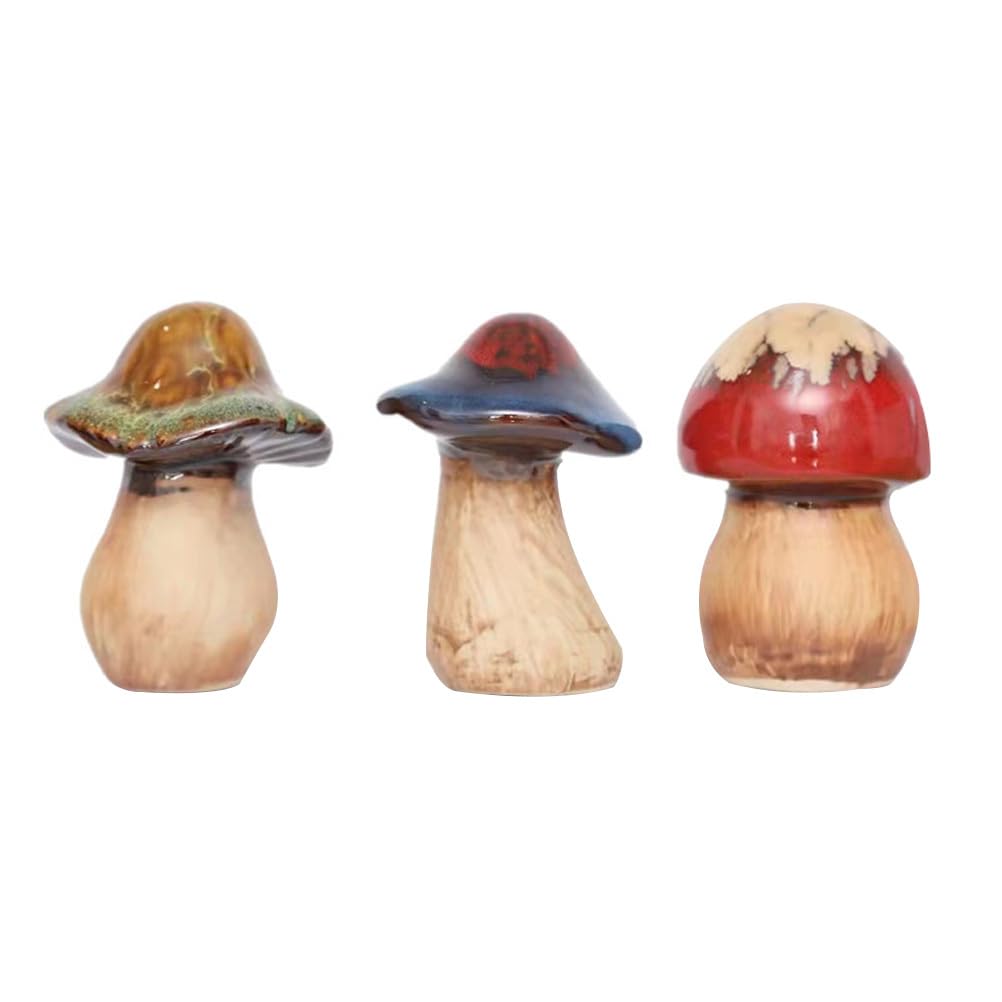 SUPVOX Small Mushroom Flower Pot - Ceramic Toadstool Garden Ornaments for Indoor and Outdoor Decor Miniature Mushroom Figurines for Fairy Garden Landscape Assorted Colors 10Cm