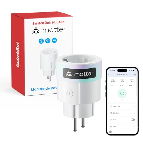 Matter Plug Mini con monitor de energía, control por Wi-Fi y Bluetooth, compatible con Alexa, Google Home y Home Assistant, control por voz y acceso remoto a la aplicación, 16A