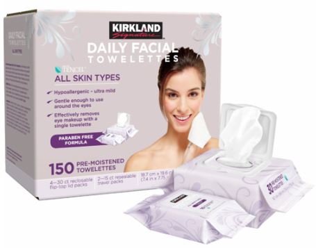 Kirkland Hypoallergenic Daily Facial Towelettes, 150 Pre Moistened Towelettes