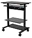 Stand Up Desk Store Mobile Rolling Adjustable Height Standing Workstation with Printer Shelf and Slideout Keyboard Tray (Black Frame/Black Top, 30