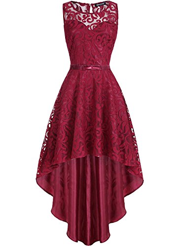 OWIN Women's Retro Lace High-Low Formal Homecoming Party Evening Cocktail Bridesmaid Dress (S, Wine Red) - Thumbnail 5