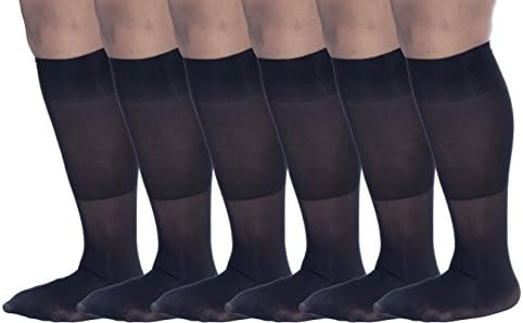 Zaftig Womens Plus Size Opaque Nylon Trouser Socks, Expandable Calf (6 Pairs Black)