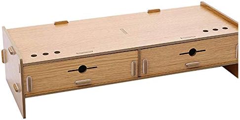 LCTZWJ Wooden Drawer Monitor Stand, DIY Desktop Organizer with 2 Drawer /6 pen holes for Home Office Supplies and Storage Space for Keyboard, Screen Riser for Computer/Laptop / TV (Color : BROWN)