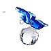 H&D Crystal Flying Butterfly with Crystal Ball Base Figurine Collection Cut Glass Ornament Statue Animal Collectible (Blue)