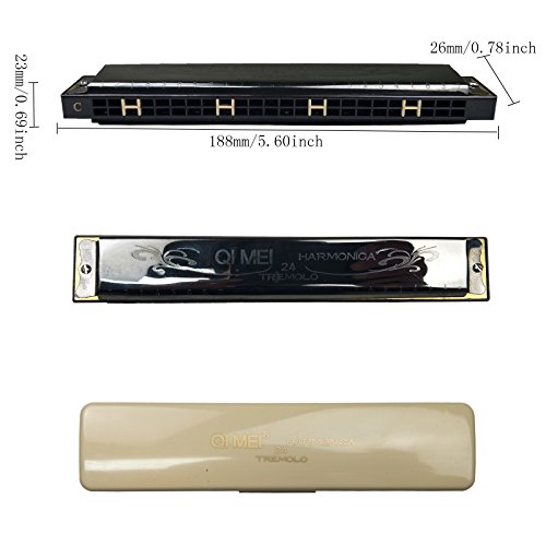 image for Jiuxun Tremolo Harmonica 24 Hole Stainless Steel Harmonica Key of C wi