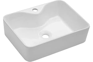 Lordear Bathroom Vessel Sink 19"x15" Rectangle Sink Above Counter White Porcelain Ceramic Modern Vanity Sink Art Basin with Faucet Hole, Sink for Bathroom