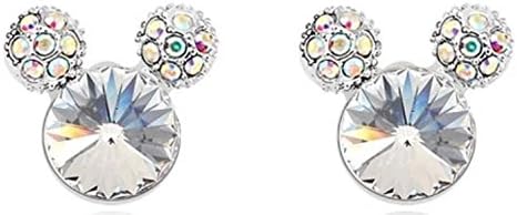 Crystal Mouse Ears Post Earrings Swarovski Element Silver Tone Clear