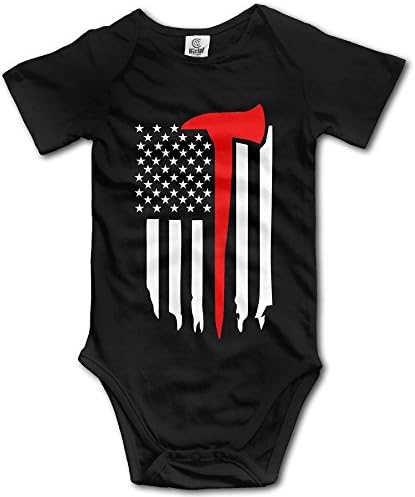 Thin Red Line Firefighter Axe Newborn Short Sleeve Jumpsuit Outfits Black