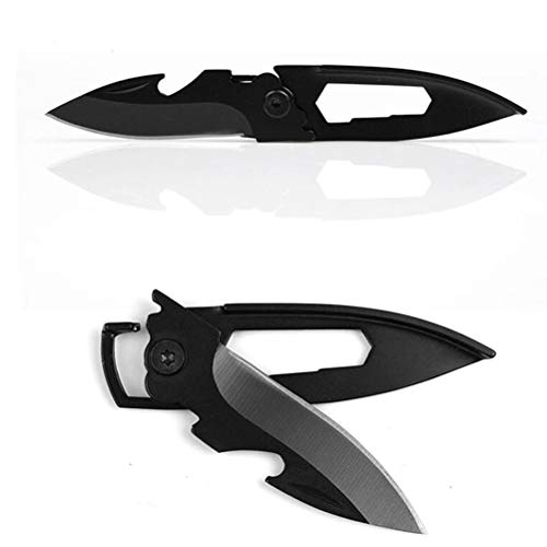 Vosarea 2pcs Mini Multifunction Key Chain Knives Fruit Knife Bottle Opener Folding Blade Pocket Knife Outdoor Camping Survival Tools (Black)