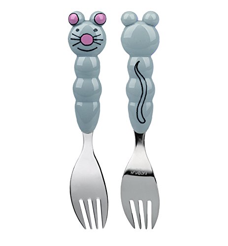 Eat4Fun Animos Kids Stainless Steel Fork, Mouse, Gray